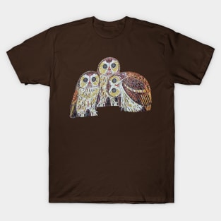 Three Small Owls Detailed Vector In  Art Nouveau Style T-Shirt